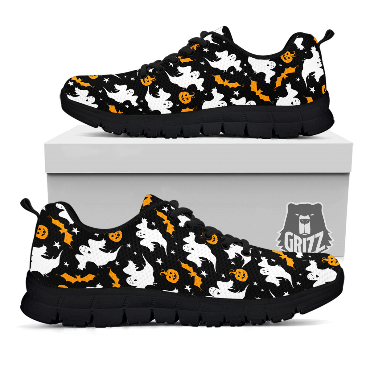 Ghost Halloween Print Pattern Black Sneaker-grizzshop