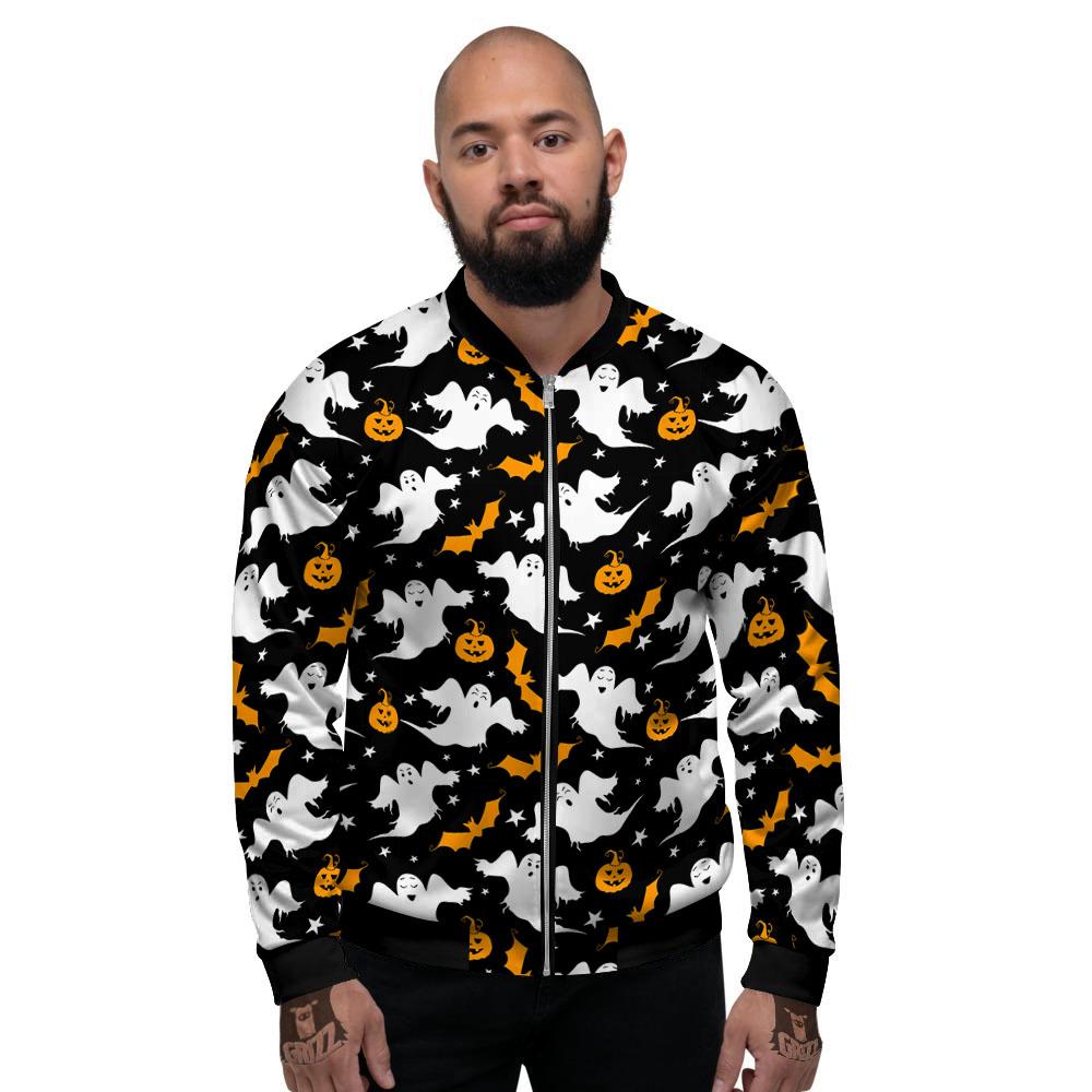 Ghost Halloween Print Pattern Men's Bomber Jacket-grizzshop