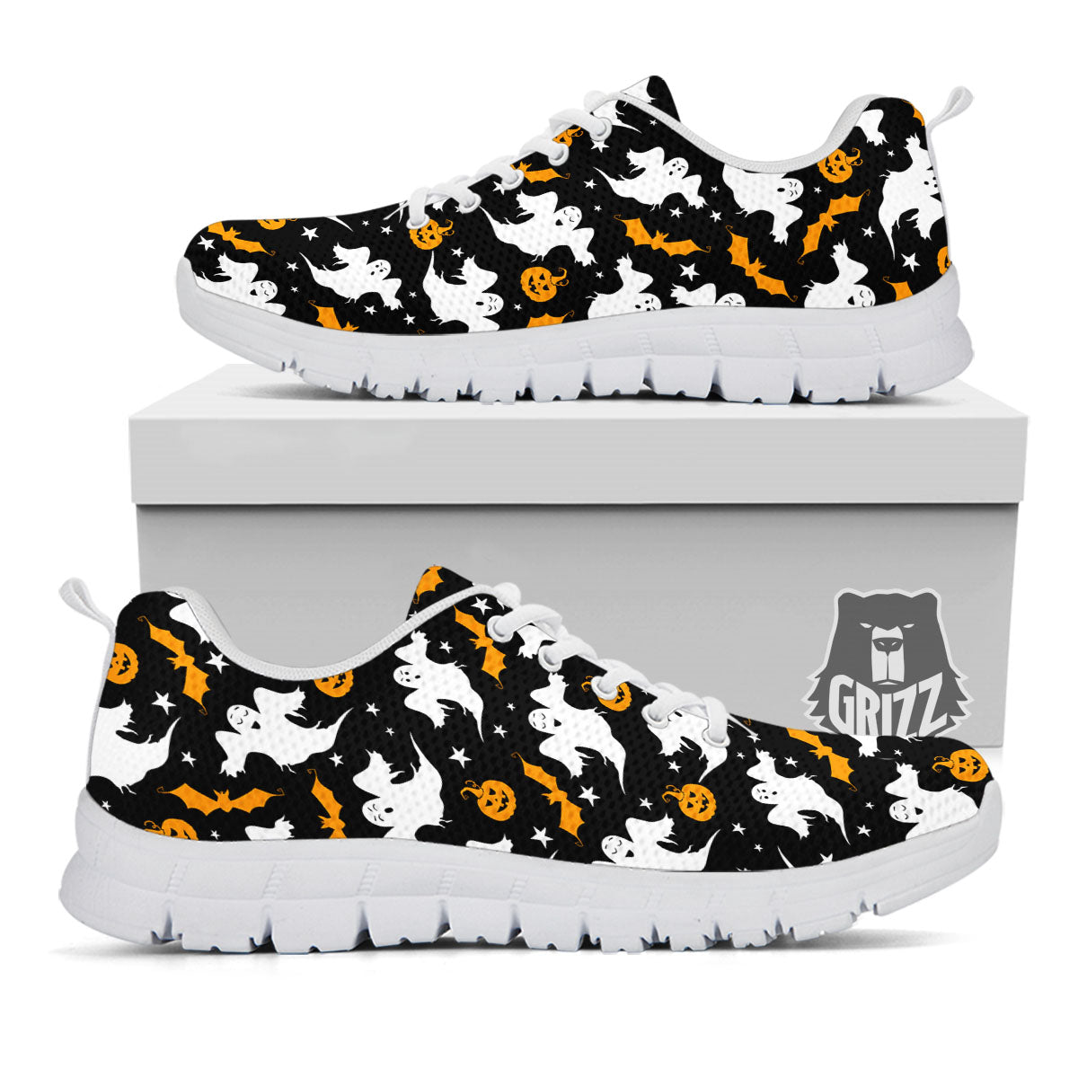Ghost Halloween Print Pattern White Sneaker-grizzshop