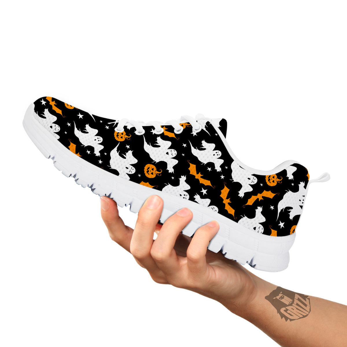 Ghost Halloween Print Pattern White Sneaker-grizzshop