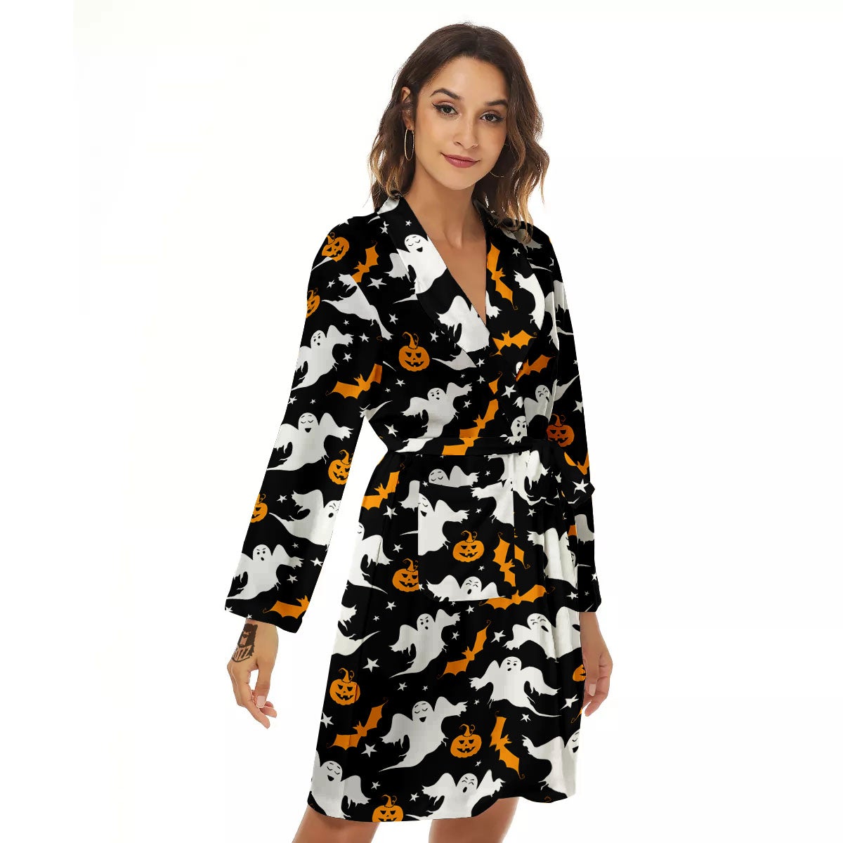 Ghost Halloween Print Pattern Women's Robe-grizzshop