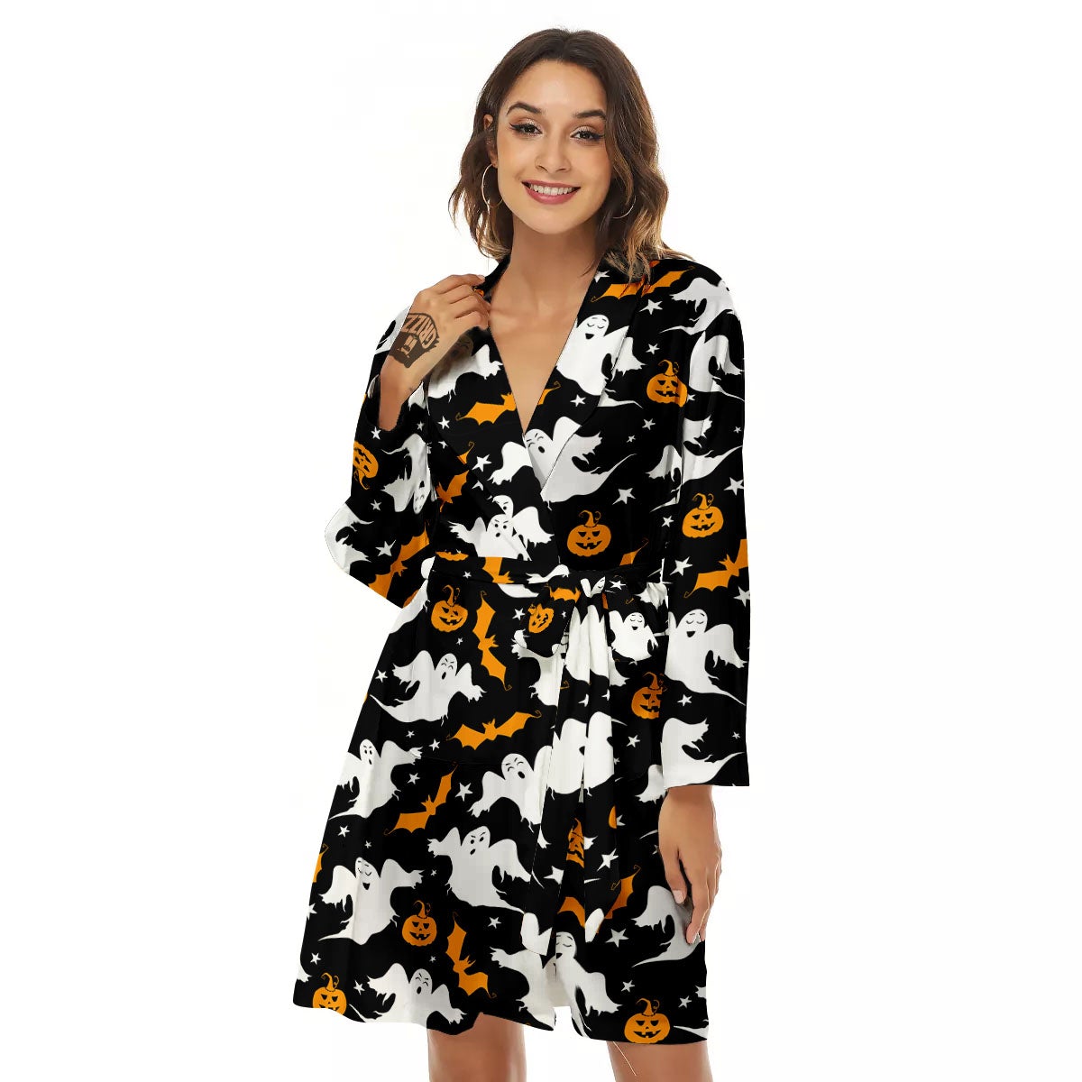 Ghost Halloween Print Pattern Women's Robe-grizzshop
