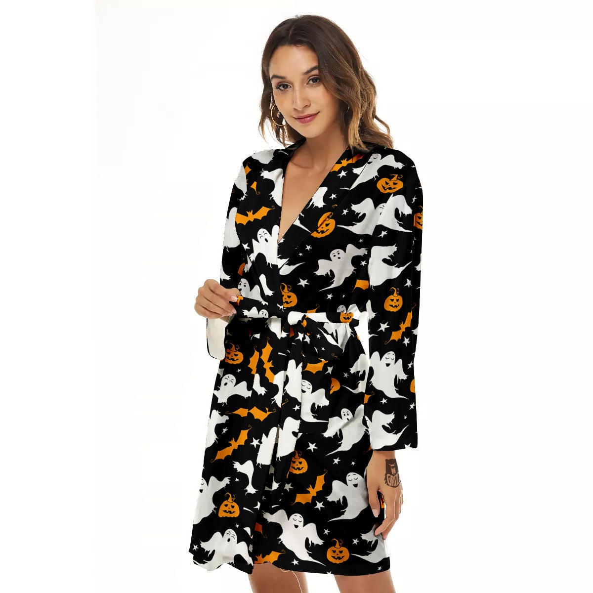 Ghost Halloween Print Pattern Women's Robe-grizzshop