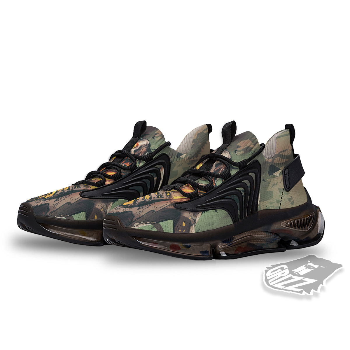 Ghost Skeleton Print Black Gym Shoes-grizzshop