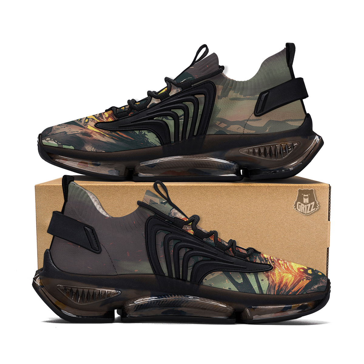 Ghost Skeleton Print Black Gym Shoes-grizzshop