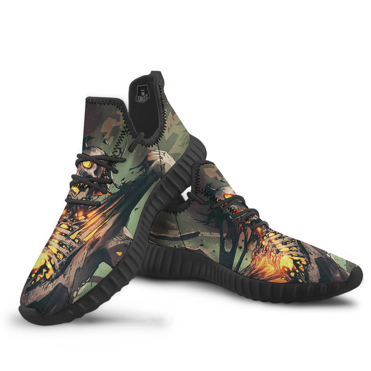 Ghost Skeleton Print Black Walking Shoes-grizzshop