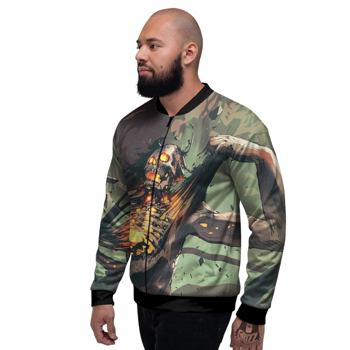 Ghost Skeleton Print Men's Bomber Jacket-grizzshop
