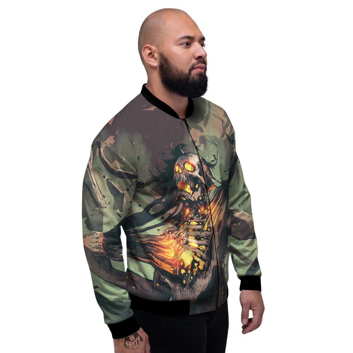 Ghost Skeleton Print Men's Bomber Jacket-grizzshop