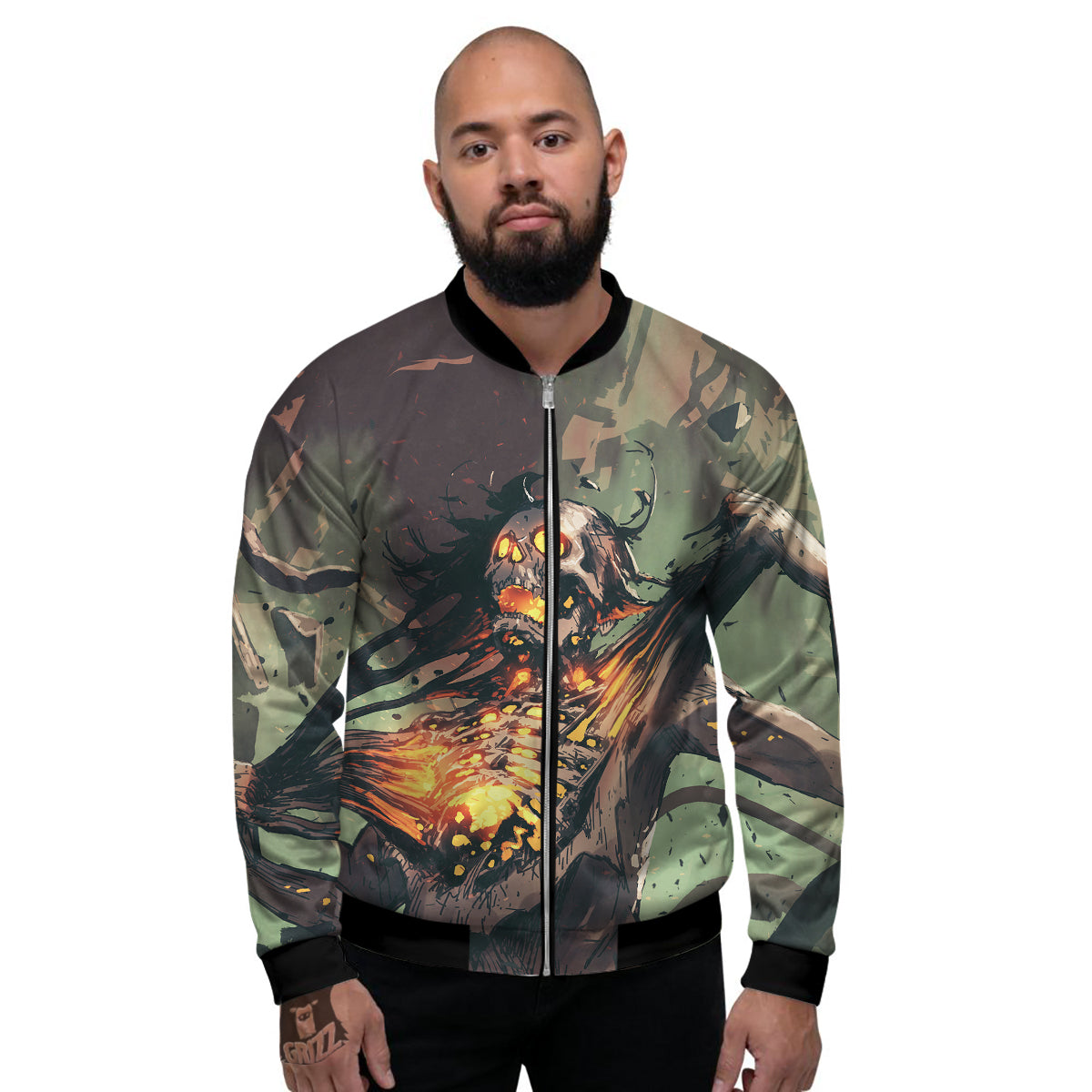 Ghost Skeleton Print Men's Bomber Jacket-grizzshop