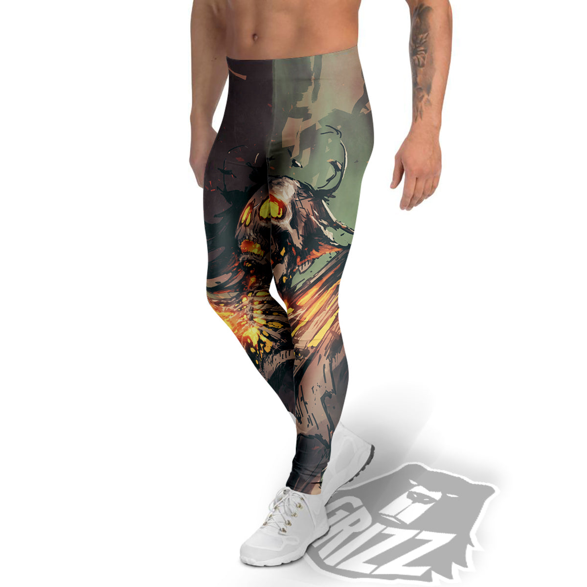 Ghost Skeleton Print Men's Leggings-grizzshop