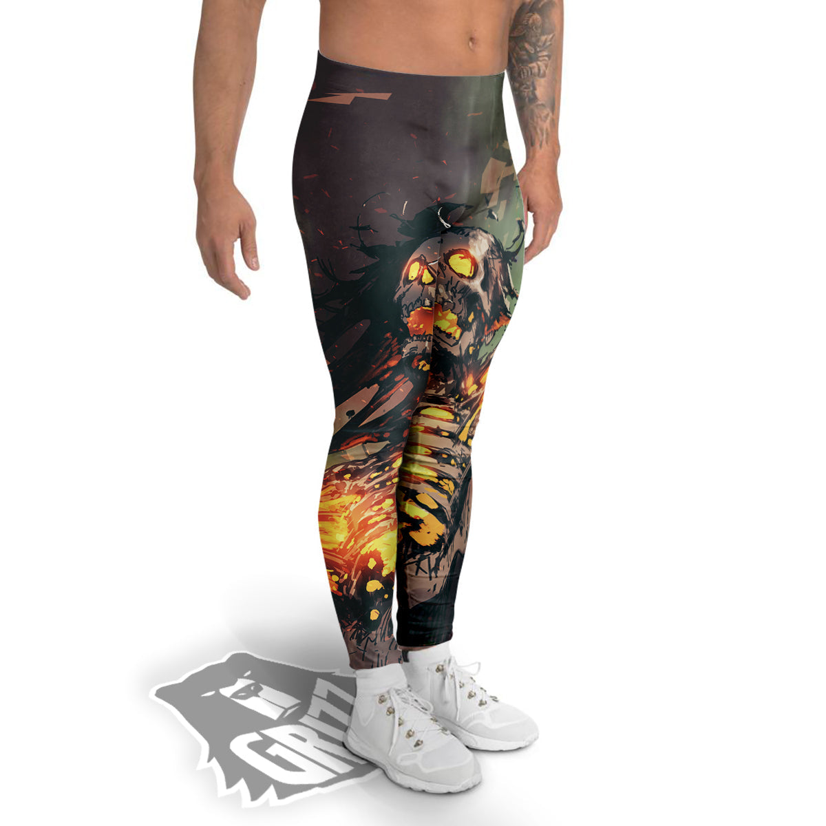 Ghost Skeleton Print Men's Leggings-grizzshop