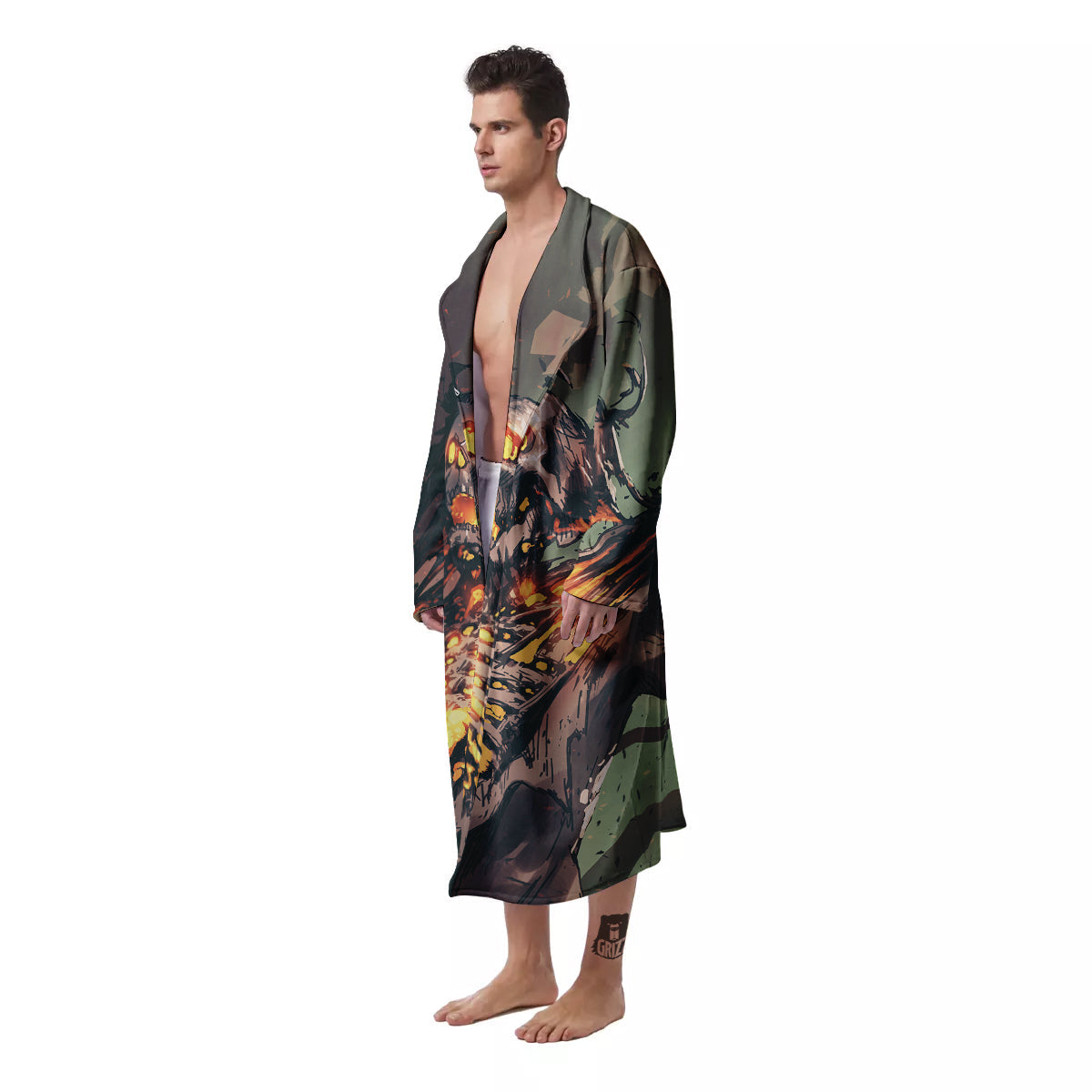 Ghost Skeleton Print Men's Robe-grizzshop