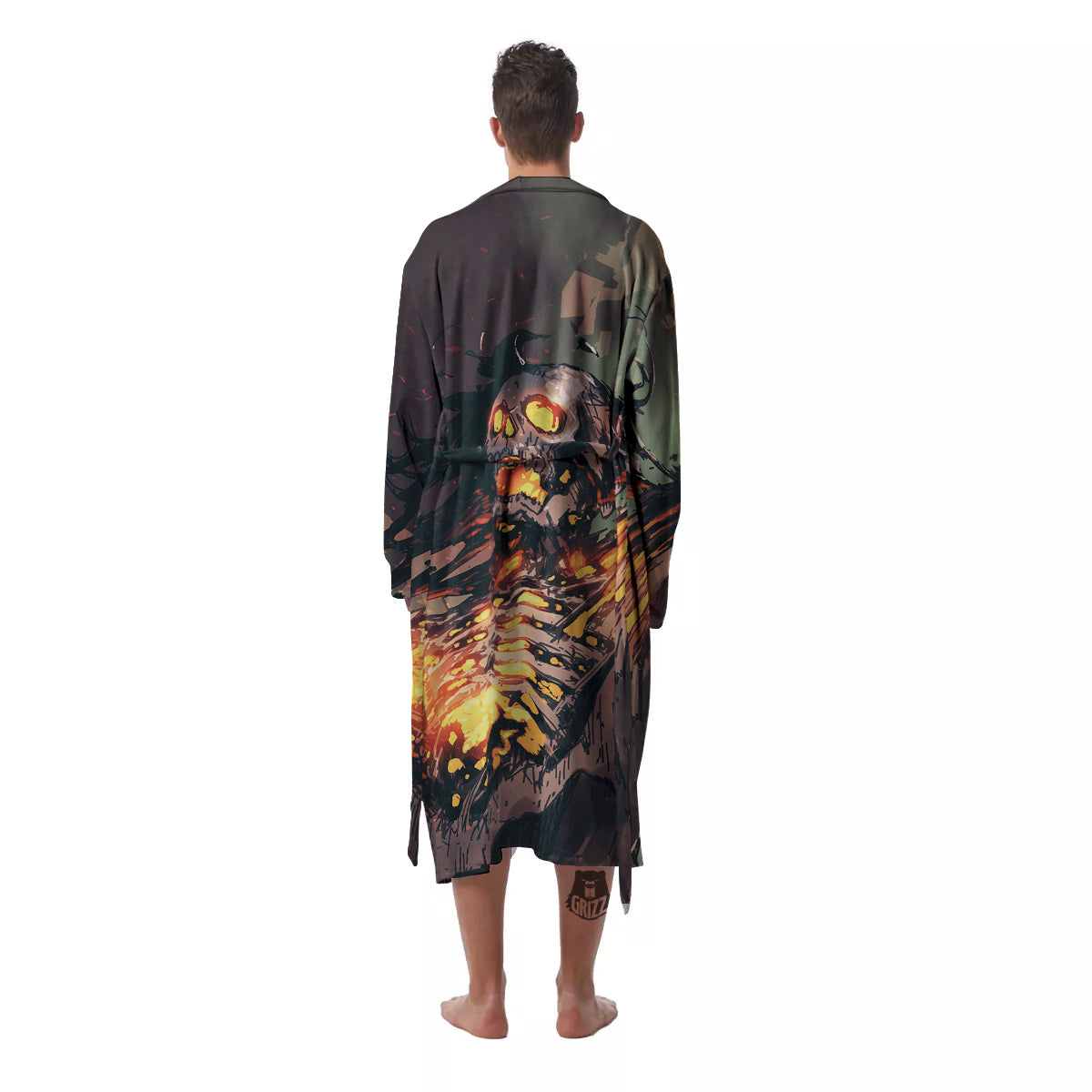 Ghost Skeleton Print Men's Robe-grizzshop
