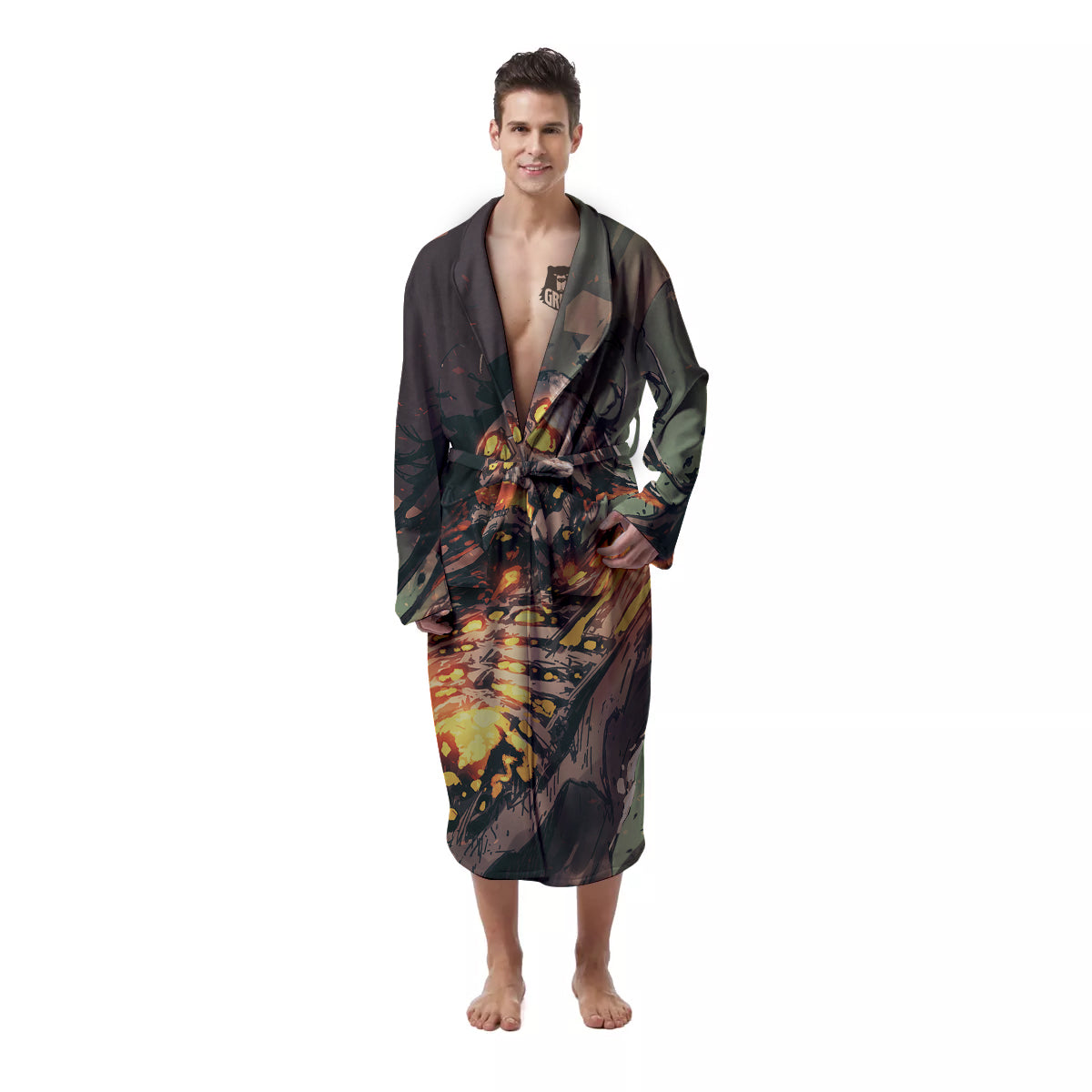 Ghost Skeleton Print Men's Robe-grizzshop
