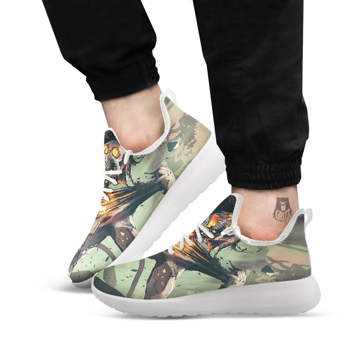 Ghost Skeleton Print White Athletic Shoes-grizzshop