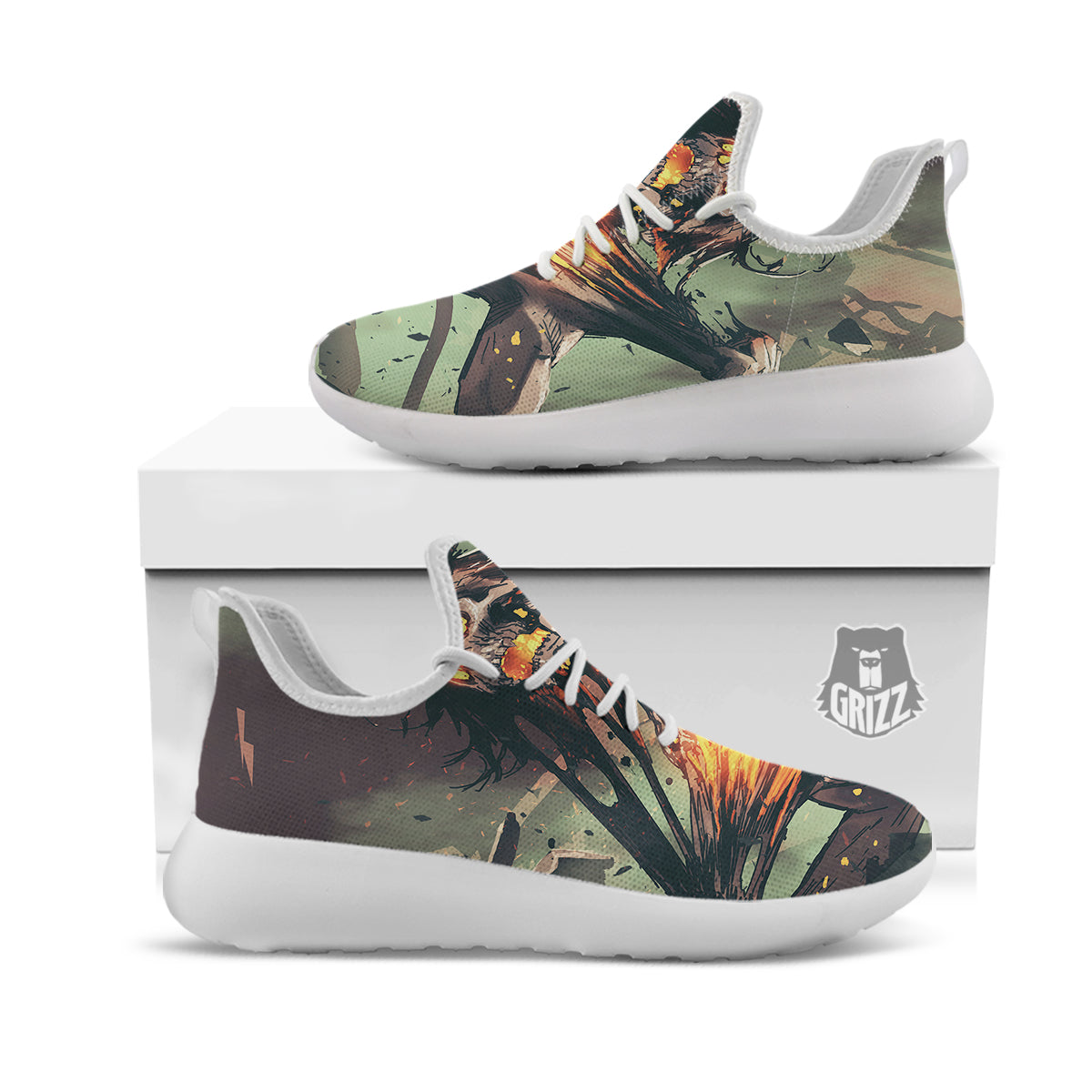 Ghost Skeleton Print White Athletic Shoes-grizzshop