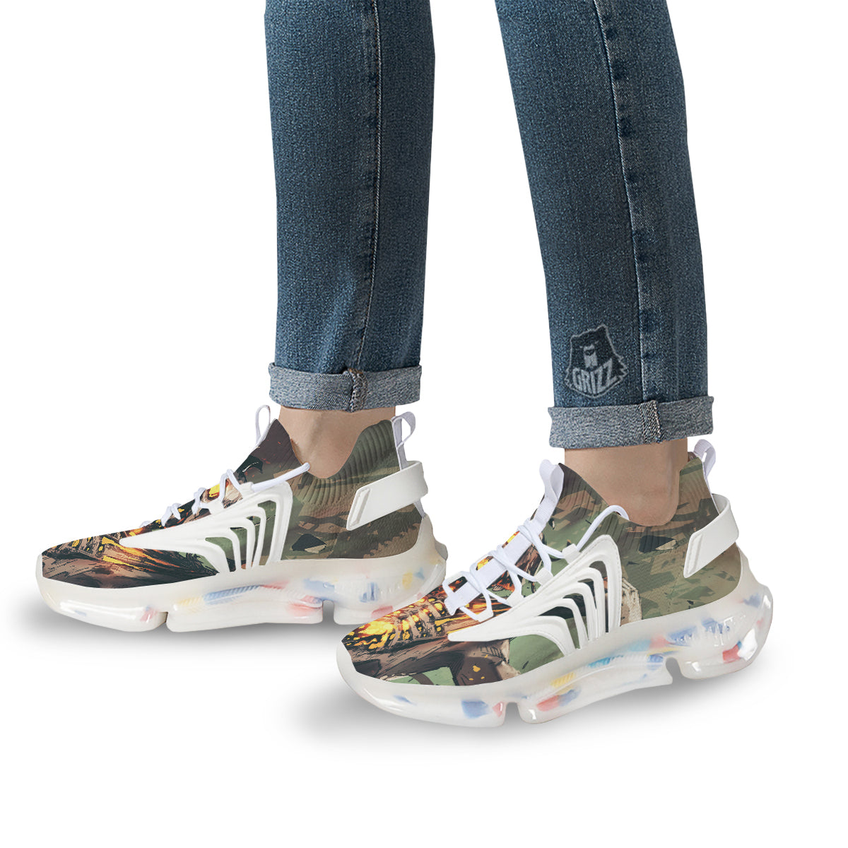 Ghost Skeleton Print White Gym Shoes-grizzshop