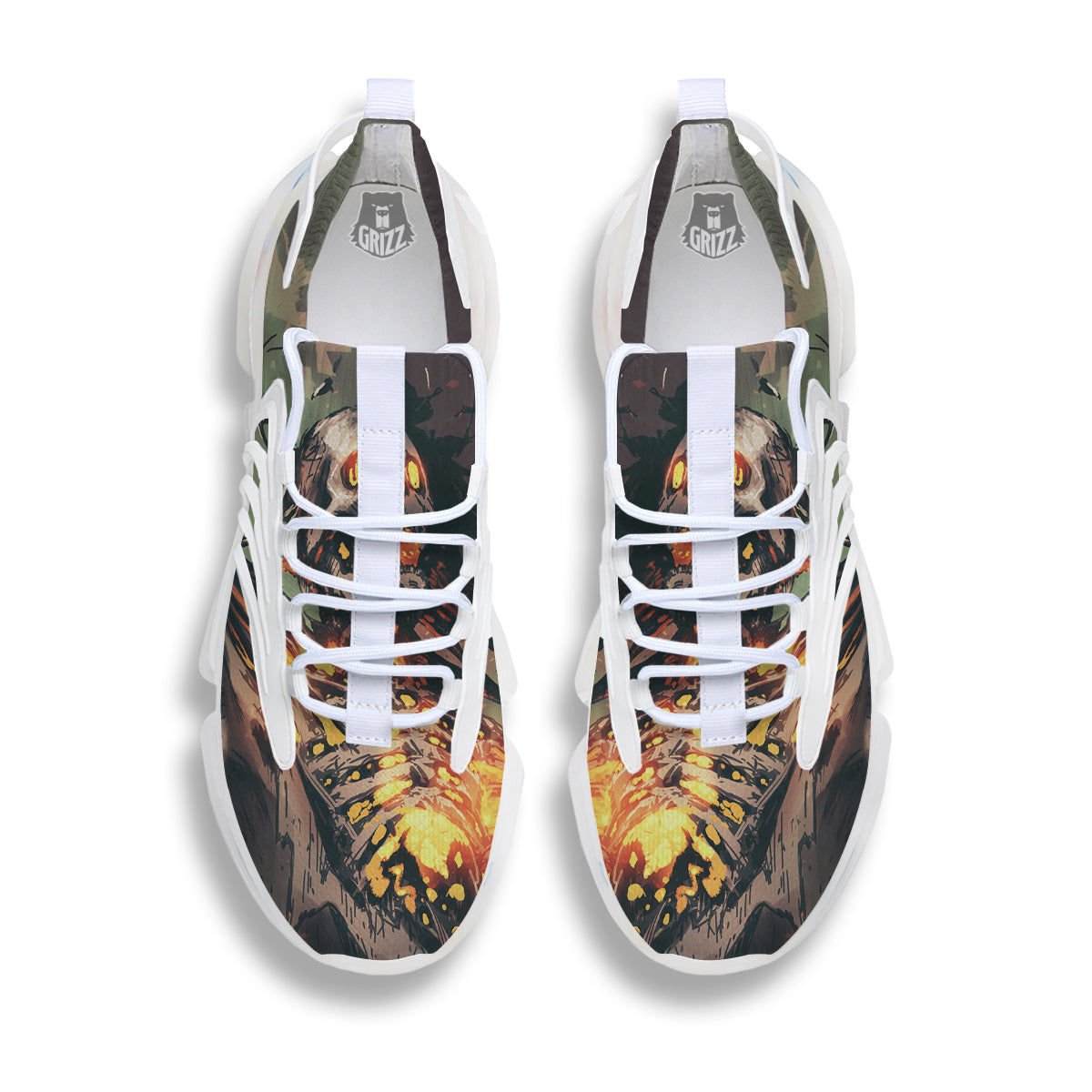 Ghost Skeleton Print White Gym Shoes-grizzshop