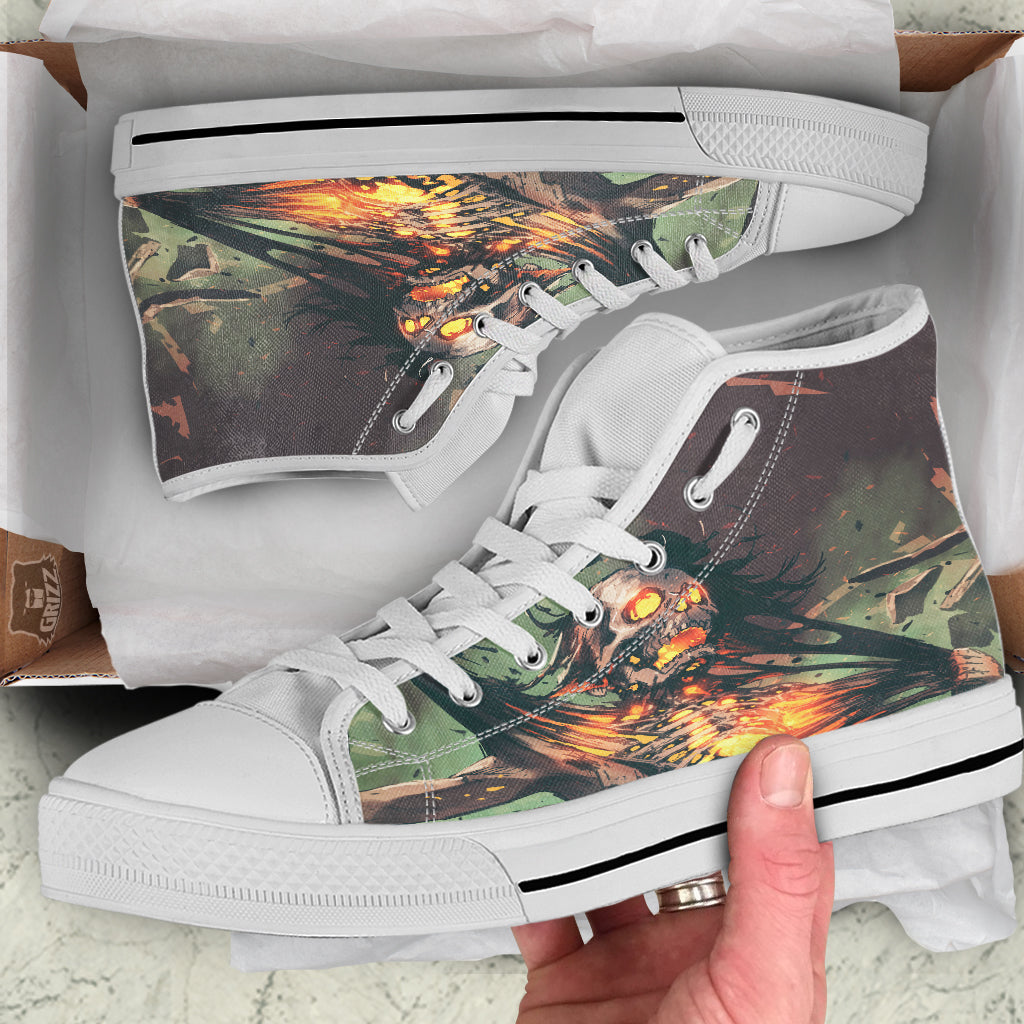 Ghost Skeleton Print White High Top Shoes-grizzshop