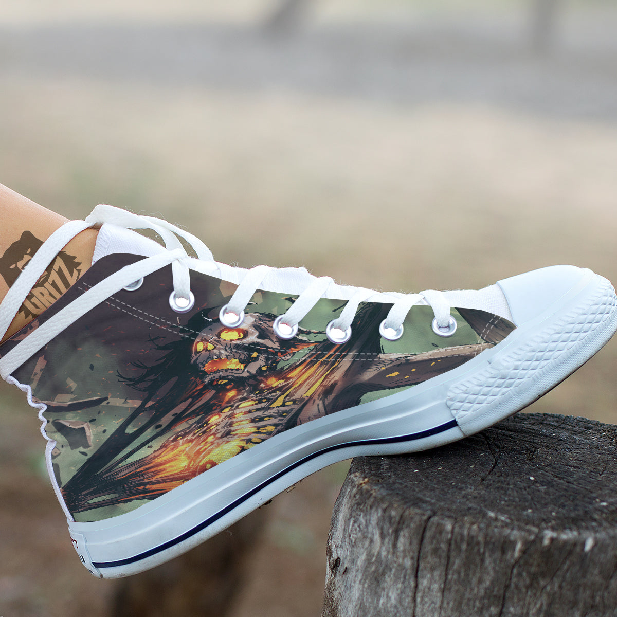 Ghost Skeleton Print White High Top Shoes-grizzshop