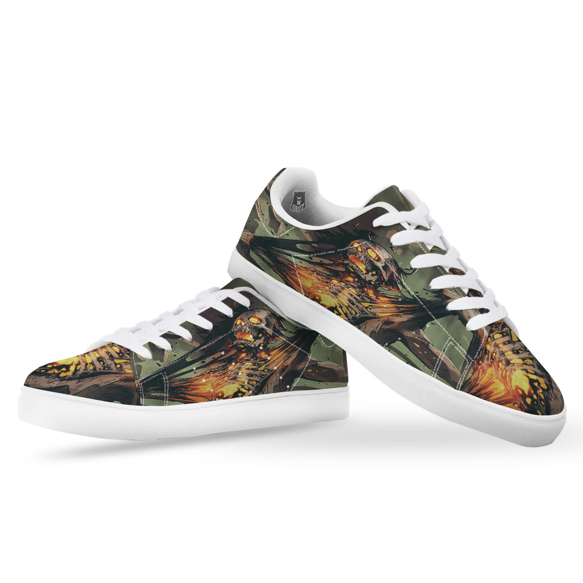 Ghost Skeleton Print White Low Top Sneakers-grizzshop
