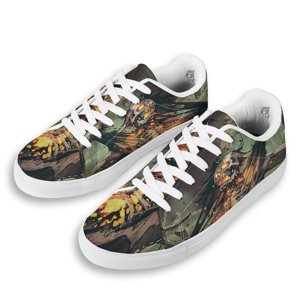 Ghost Skeleton Print White Low Top Sneakers-grizzshop