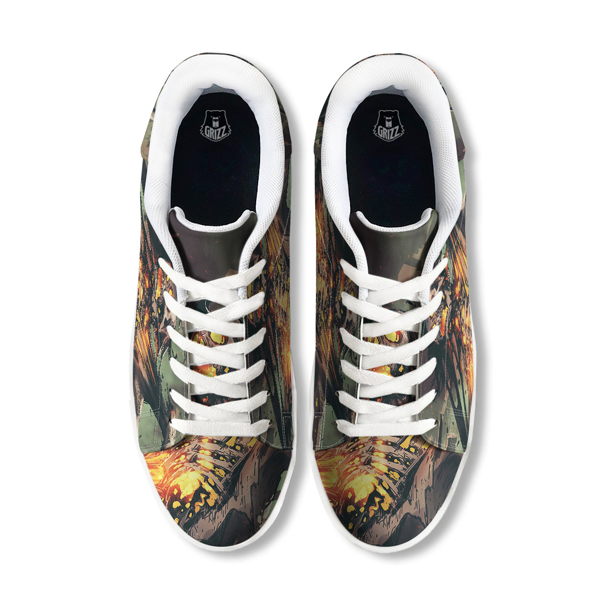 Ghost Skeleton Print White Low Top Sneakers-grizzshop