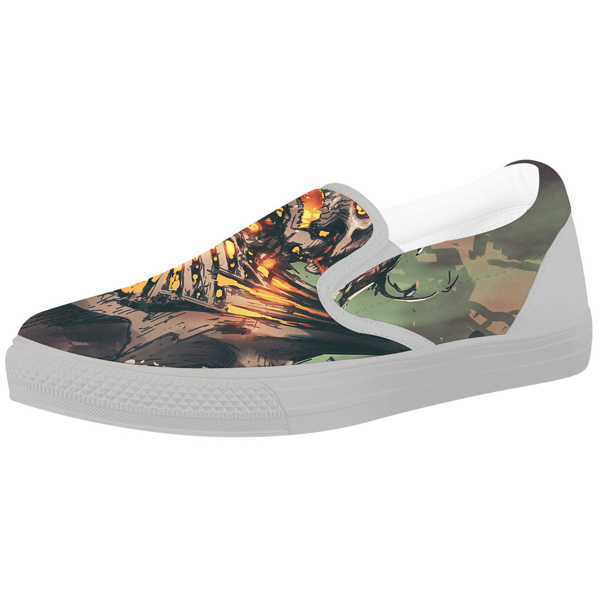 Ghost Skeleton Print White Slip On Shoes-grizzshop