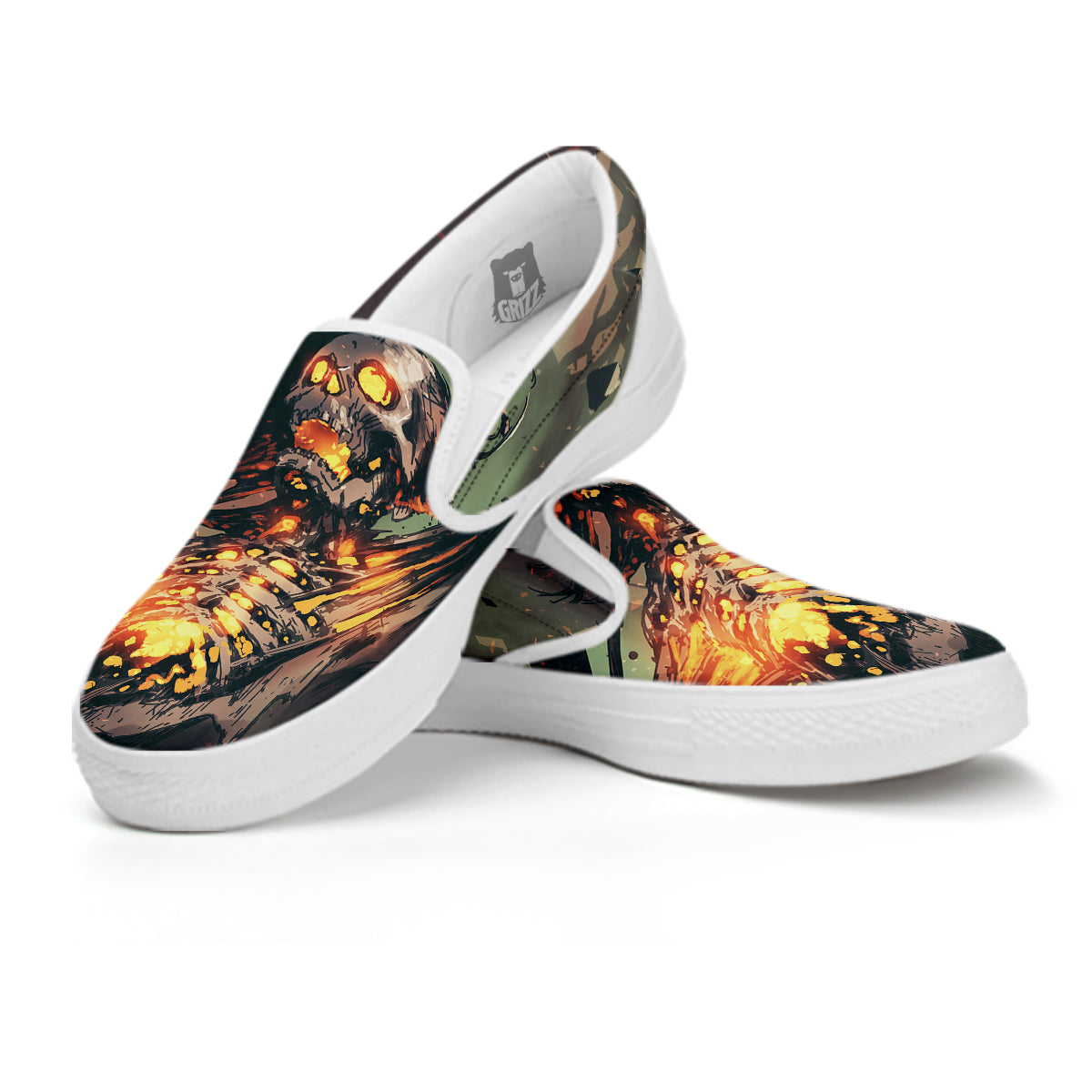 Ghost Skeleton Print White Slip On Shoes-grizzshop
