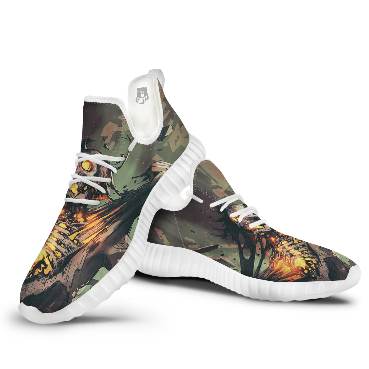 Ghost Skeleton Print White Walking Shoes-grizzshop
