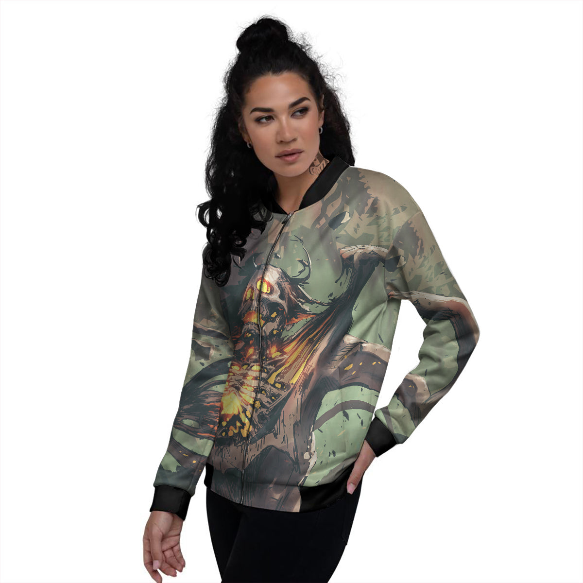 Ghost Skeleton Print Women's Bomber Jacket-grizzshop