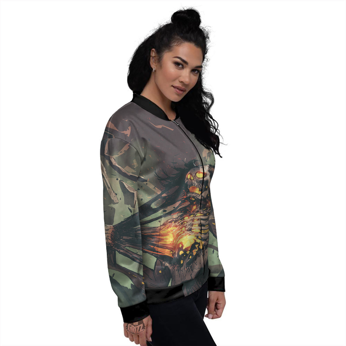 Ghost Skeleton Print Women's Bomber Jacket-grizzshop