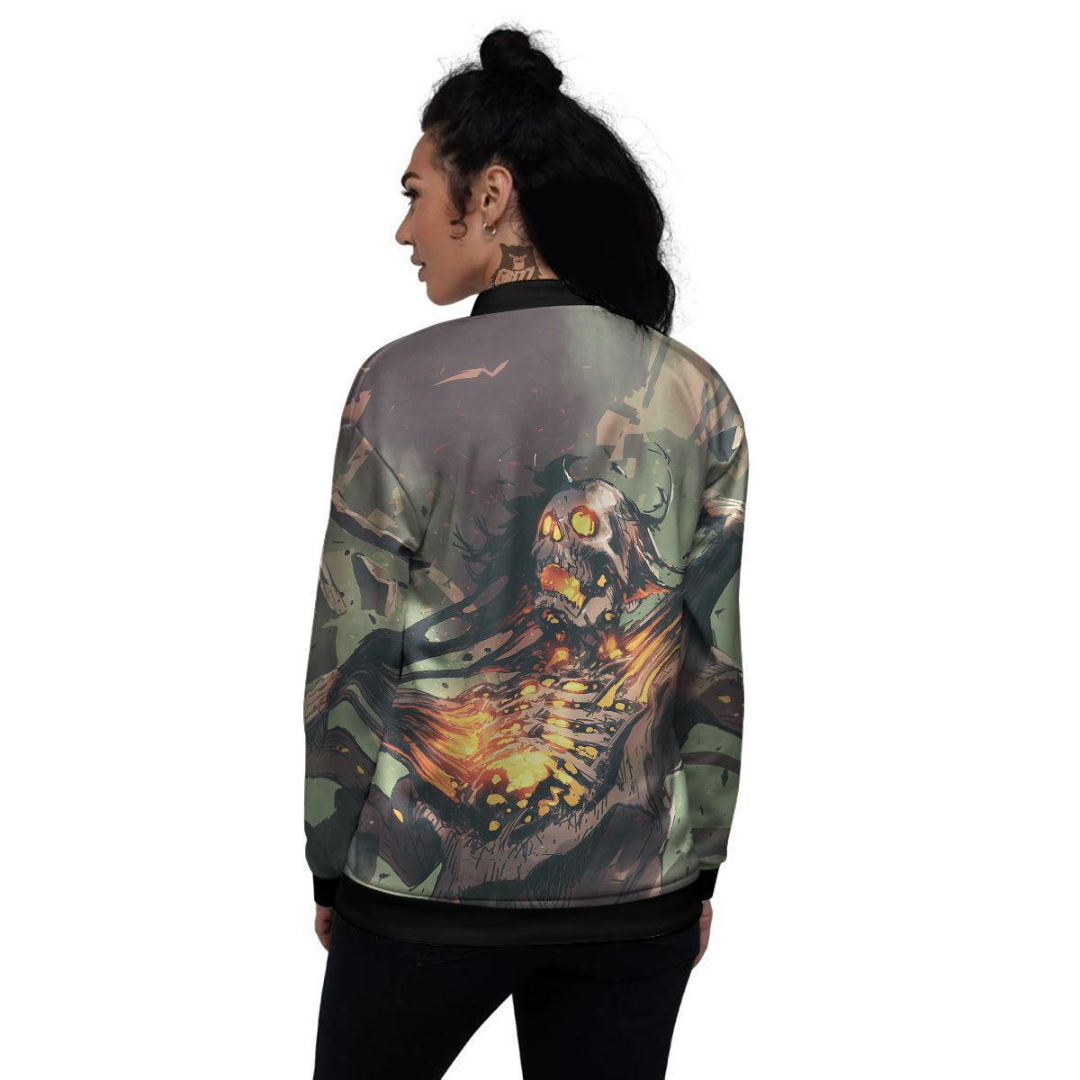 Ghost Skeleton Print Women's Bomber Jacket-grizzshop