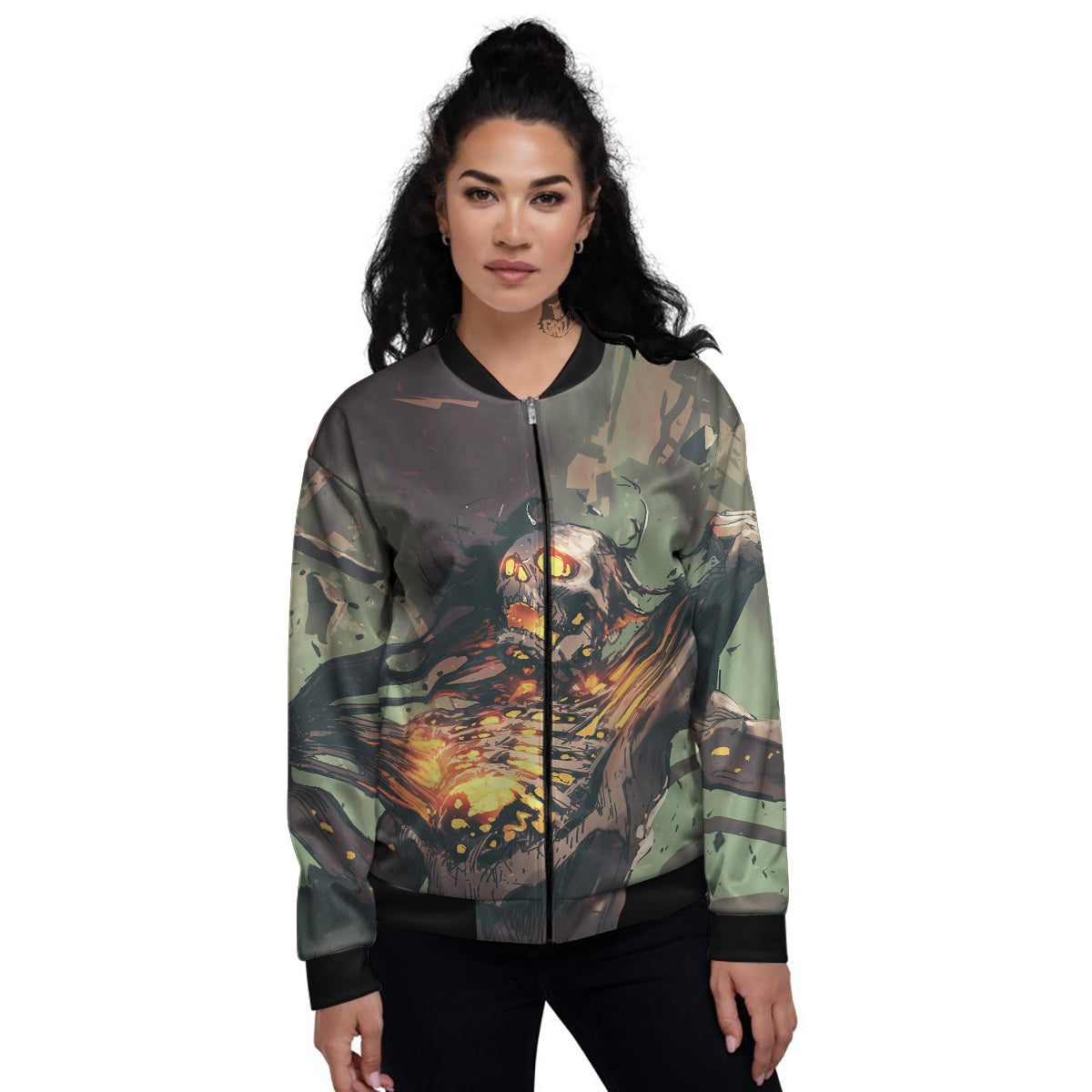 Ghost Skeleton Print Women's Bomber Jacket-grizzshop