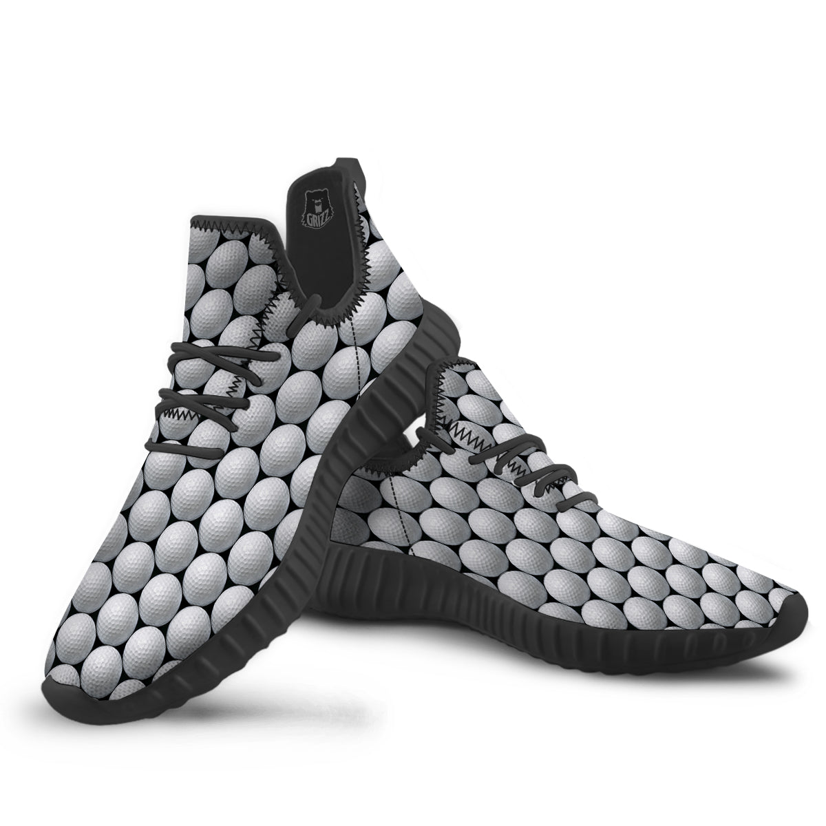 Giant Golf Ball Print Pattern Black Walking Shoes-grizzshop