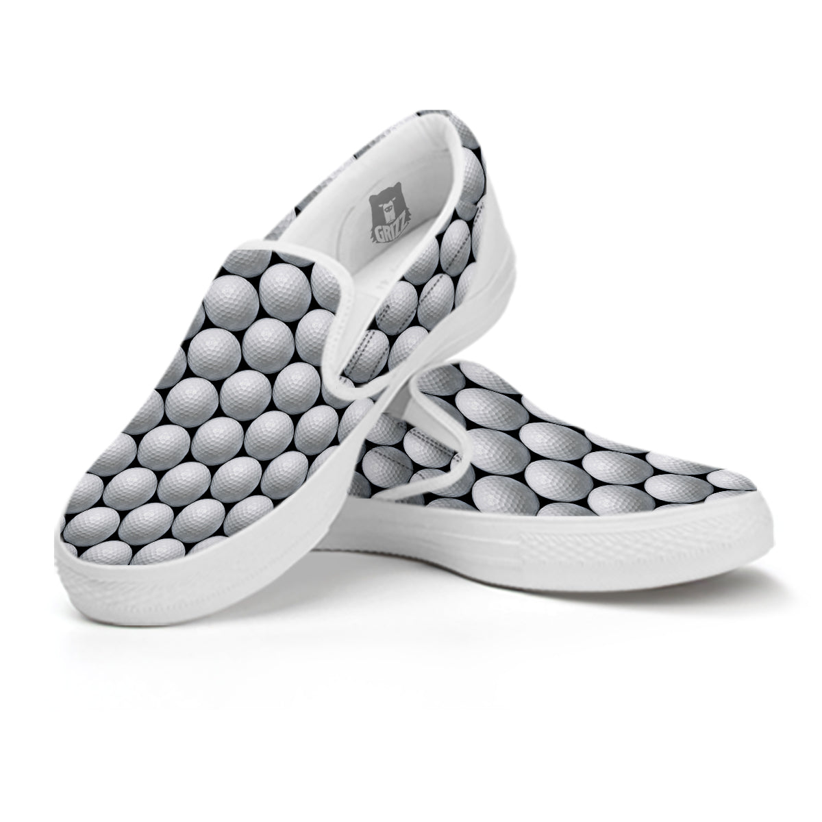 Giant Golf Ball Print Pattern White Slip On Shoes-grizzshop