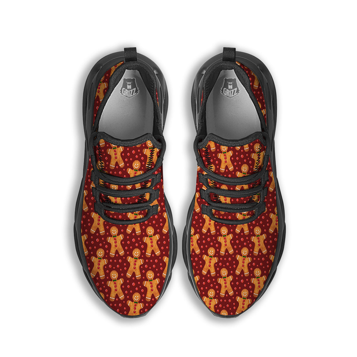 Gingerbread Brown Print Pattern Black Running Shoes-grizzshop