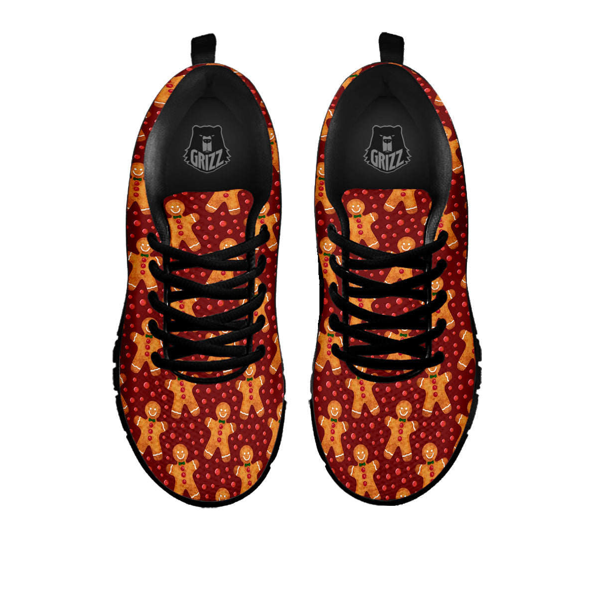 Gingerbread Brown Print Pattern Black Sneaker-grizzshop