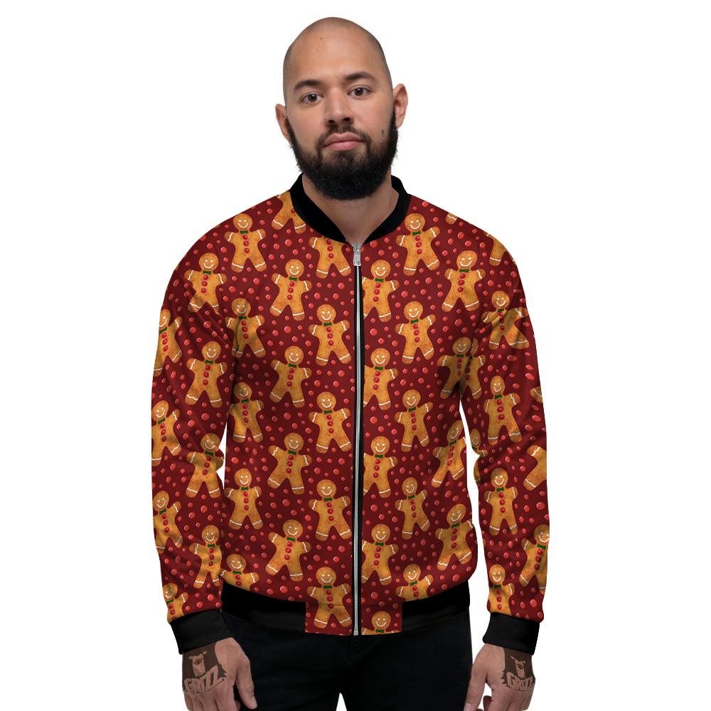 Gingerbread Brown Print Pattern Men's Bomber Jacket-grizzshop
