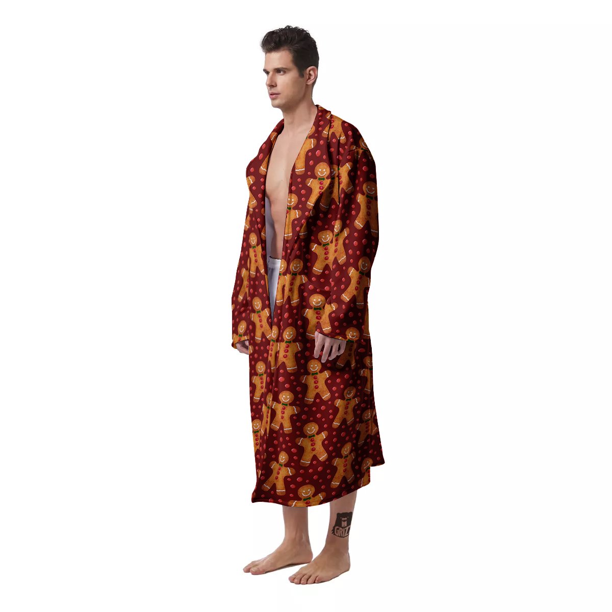 Gingerbread Brown Print Pattern Men's Robe-grizzshop