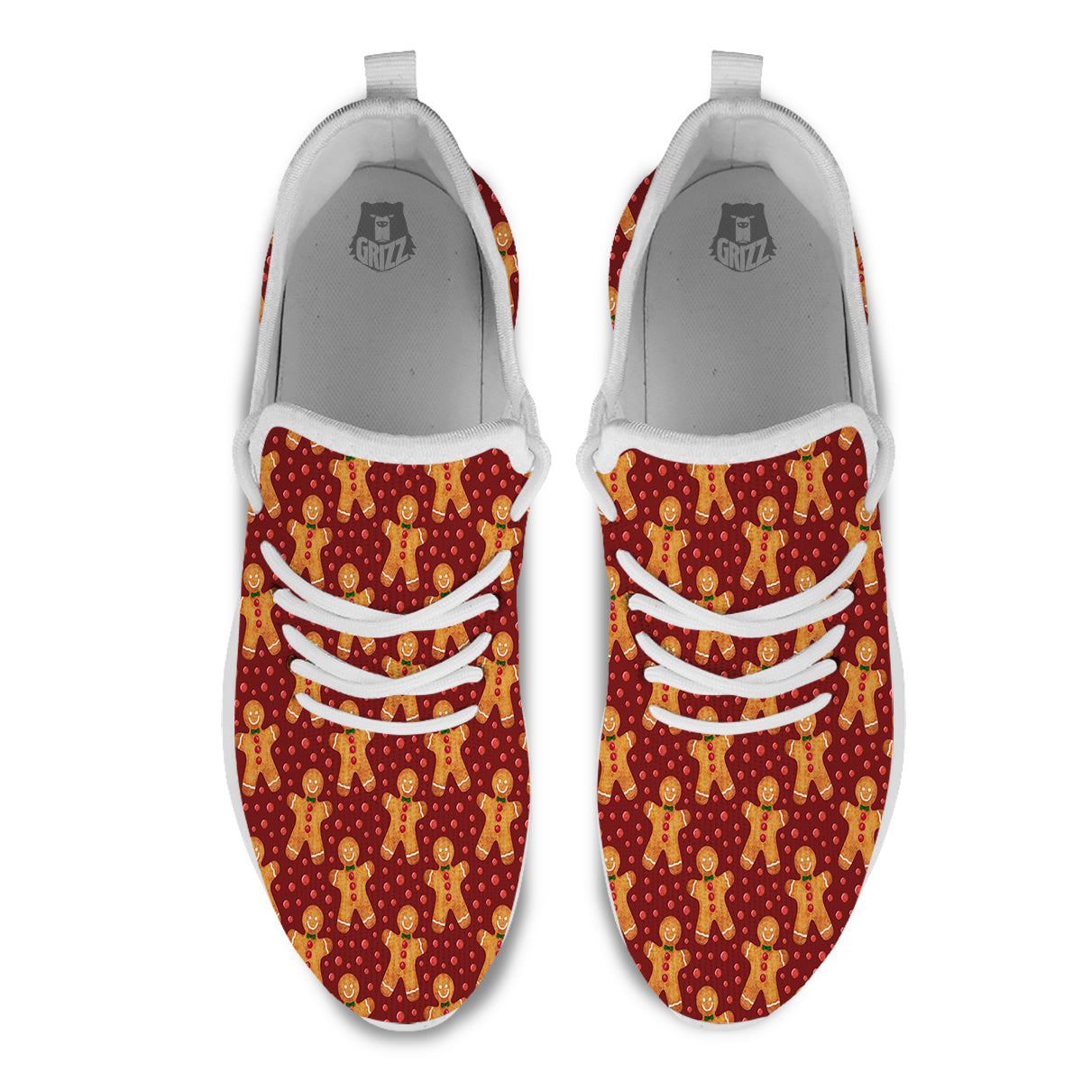 Gingerbread Brown Print Pattern White Athletic Shoes-grizzshop