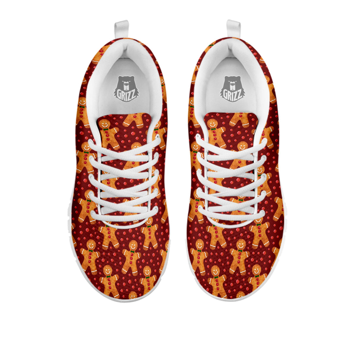 Gingerbread Brown Print Pattern White Sneaker-grizzshop