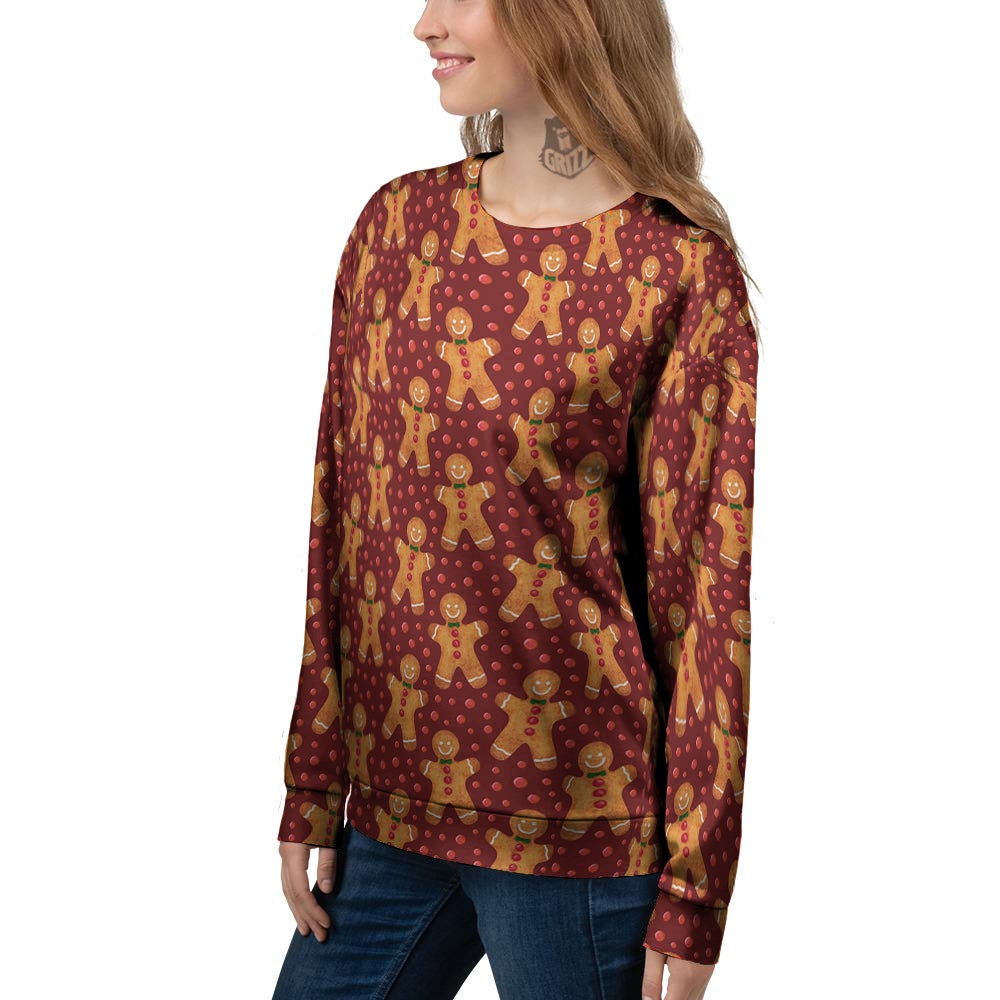Gingerbread Brown Print Pattern Women's Sweatshirt-grizzshop
