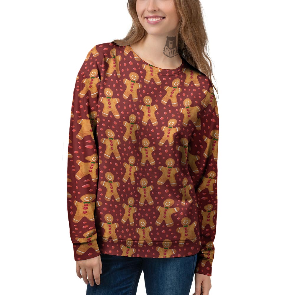 Gingerbread Brown Print Pattern Women's Sweatshirt-grizzshop