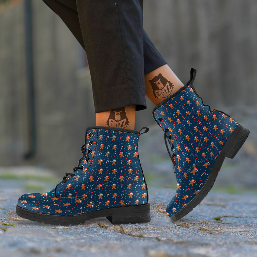 Gingerbread Christmas Print Pattern Leather Boots-grizzshop