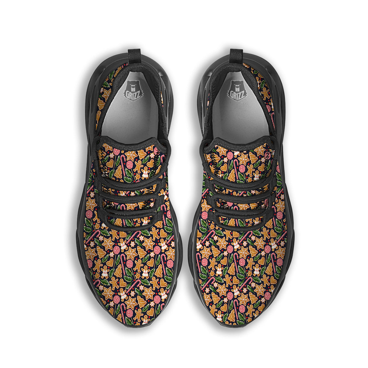 Gingerbread Cute Print Pattern Black Running Shoes-grizzshop