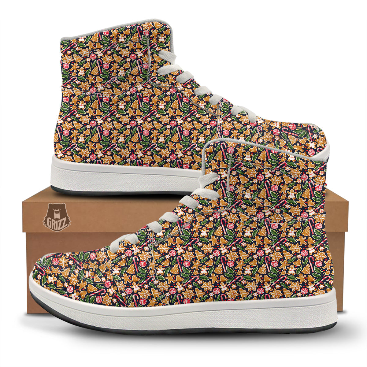 Gingerbread Cute Print Pattern High Top Sneakers-grizzshop