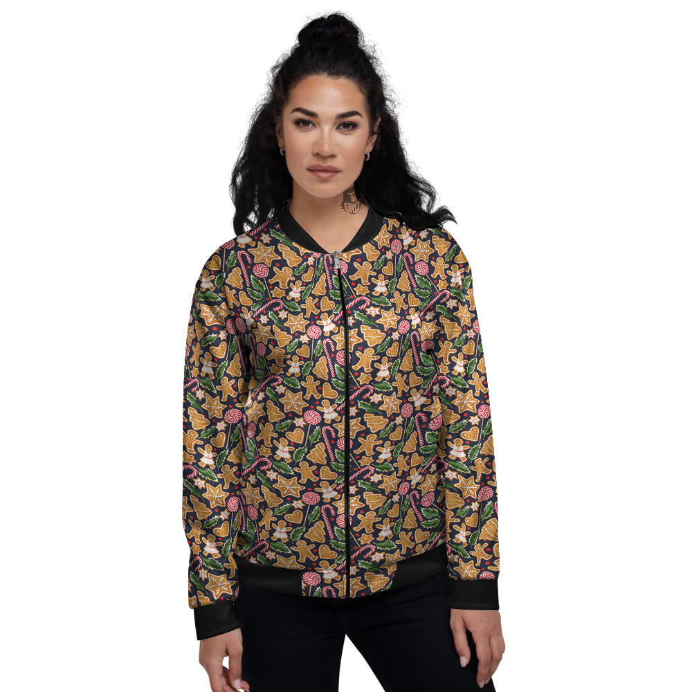 Gingerbread Cute Print Pattern Women's Bomber Jacket-grizzshop