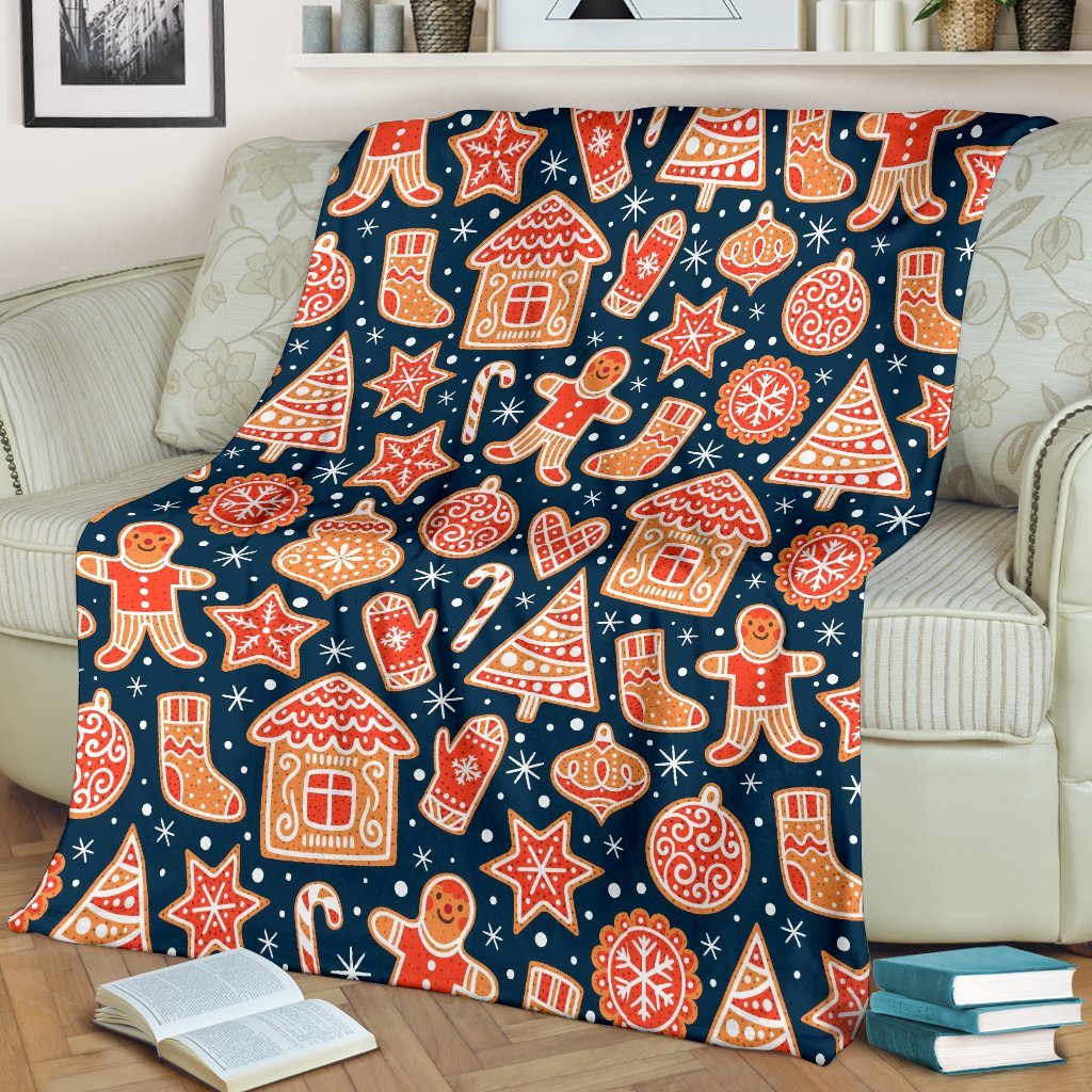 Gingerbread Man Chirstmas Pattern Print Blanket-grizzshop