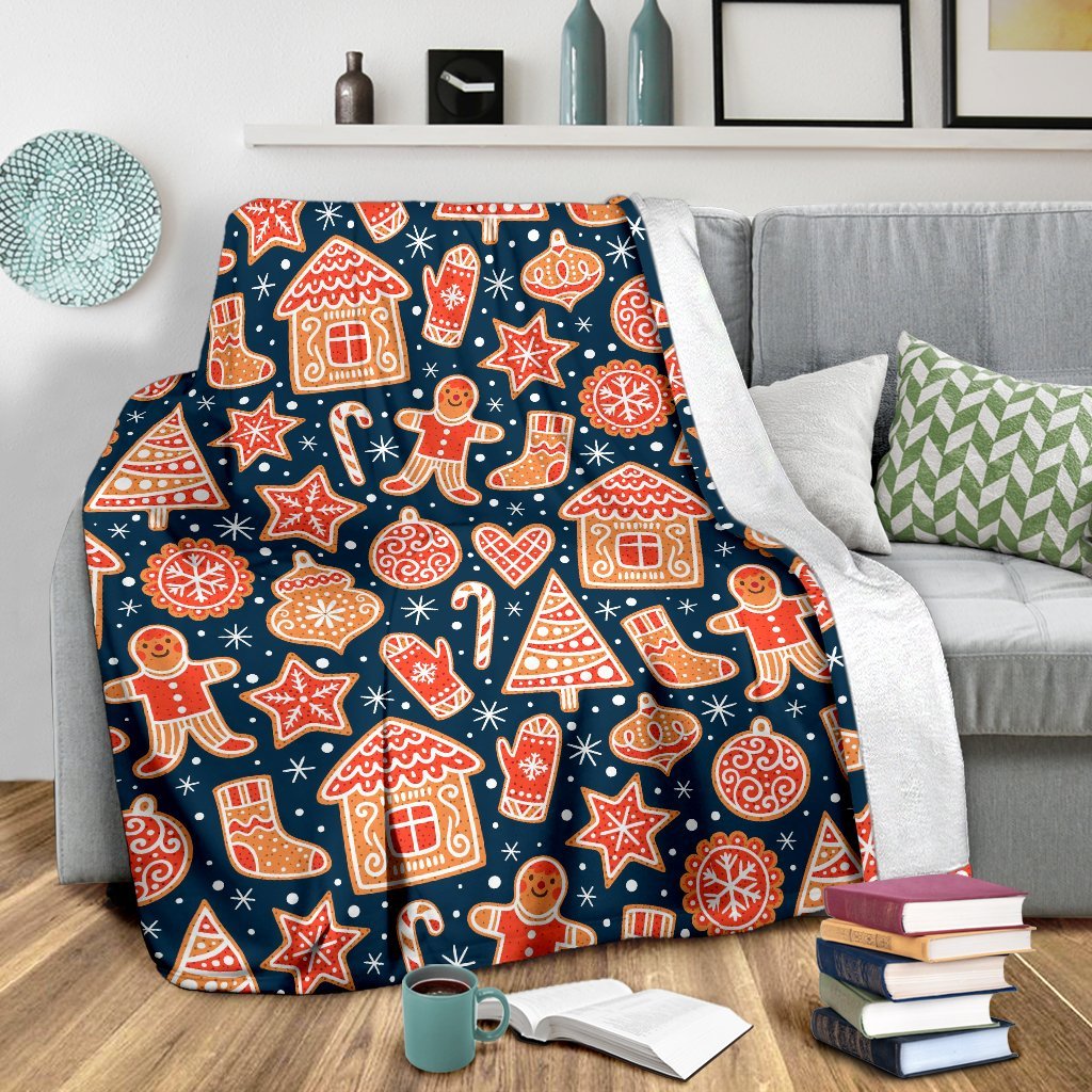 Gingerbread Man Chirstmas Pattern Print Blanket-grizzshop